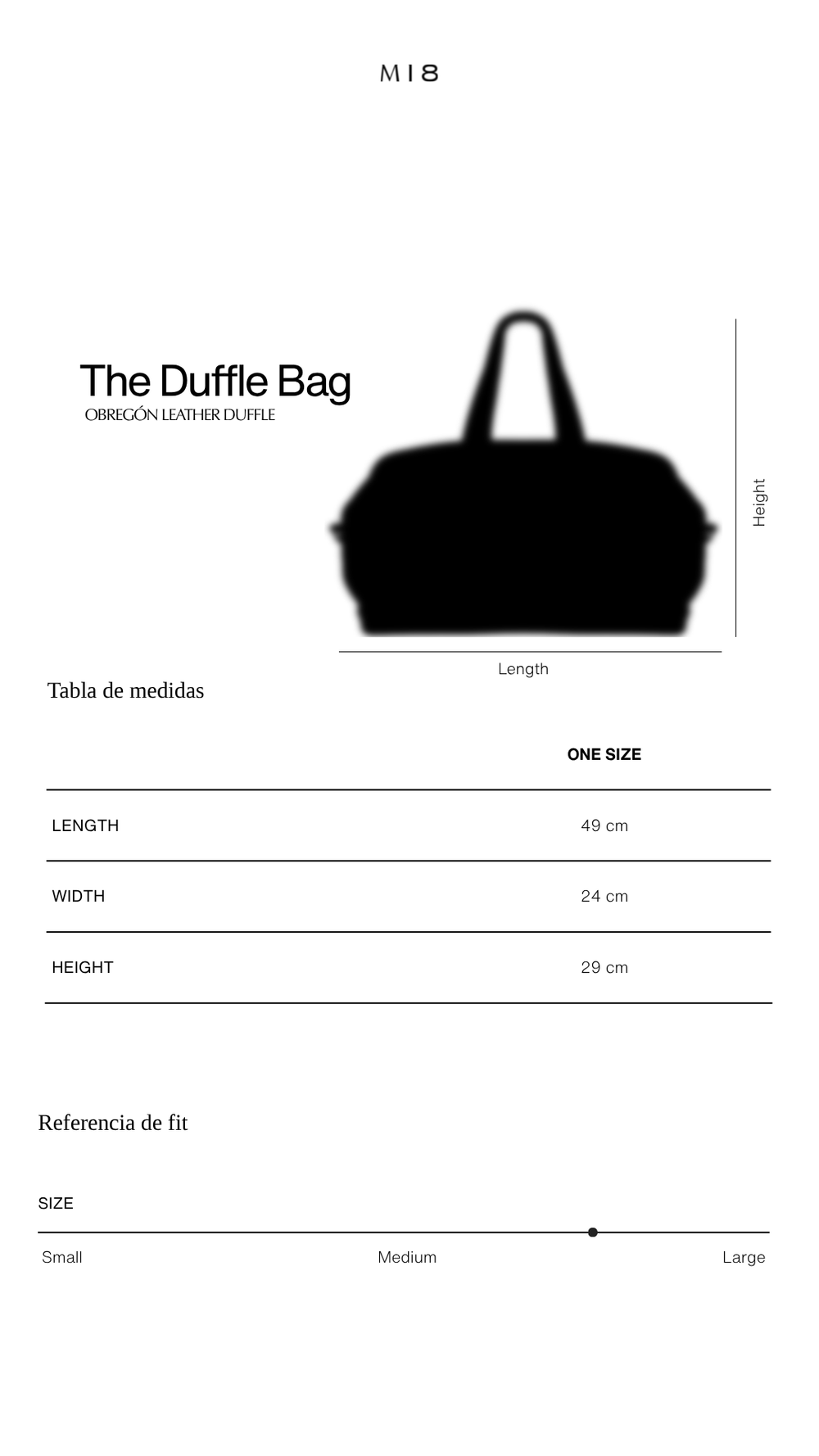 Tabla de tallas M18  Leather Duffle Bag Obregón | Negra