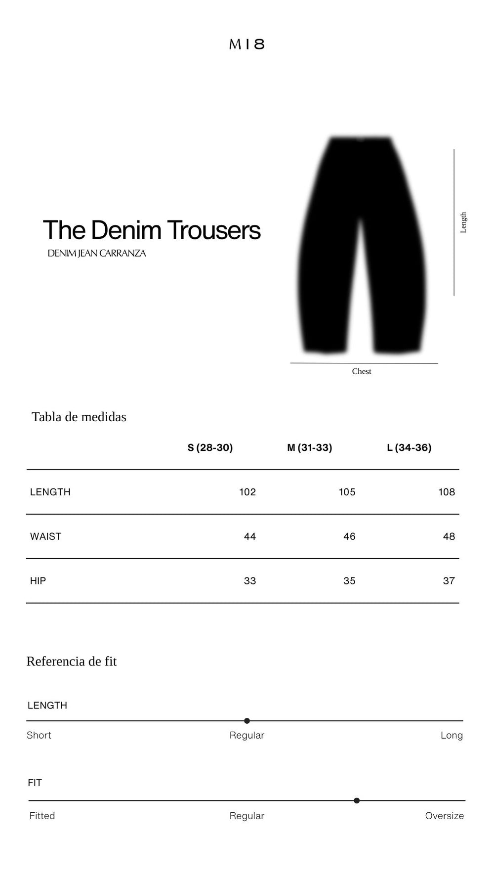 Tabla de tallas M18  Denim Pants Carranza | Negro