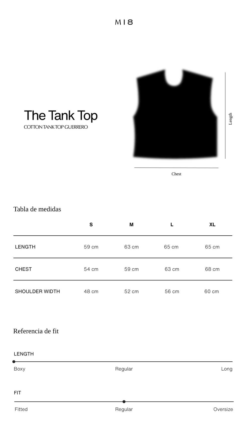 Tabla de tallas M18  Tank Top Guerrero | Gris Grafito